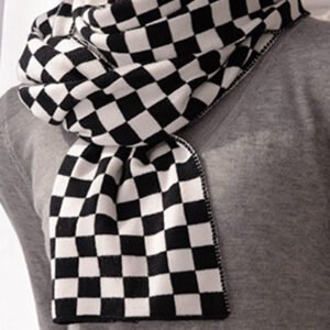 Black Checkered Knitted Soft Warm Large Scarf