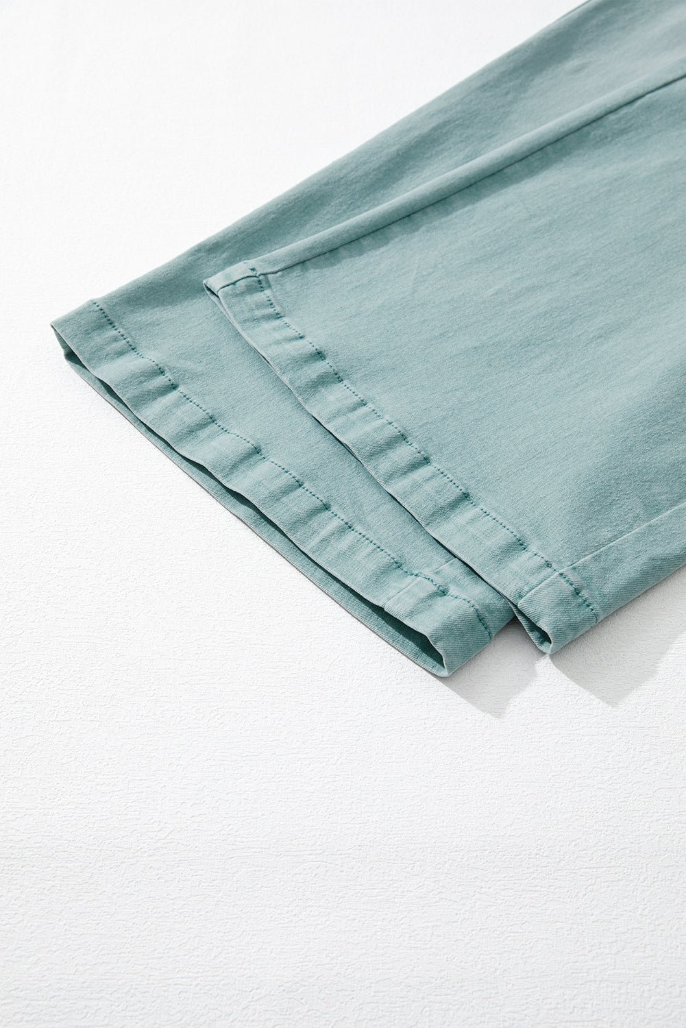 Smoke Green Mineral Wash Drawstring High Waist Wide Leg Jeans - Image 9