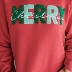 Fiery Red Chenille MERRY Christmas Raglan Sleeve Sweatshirt