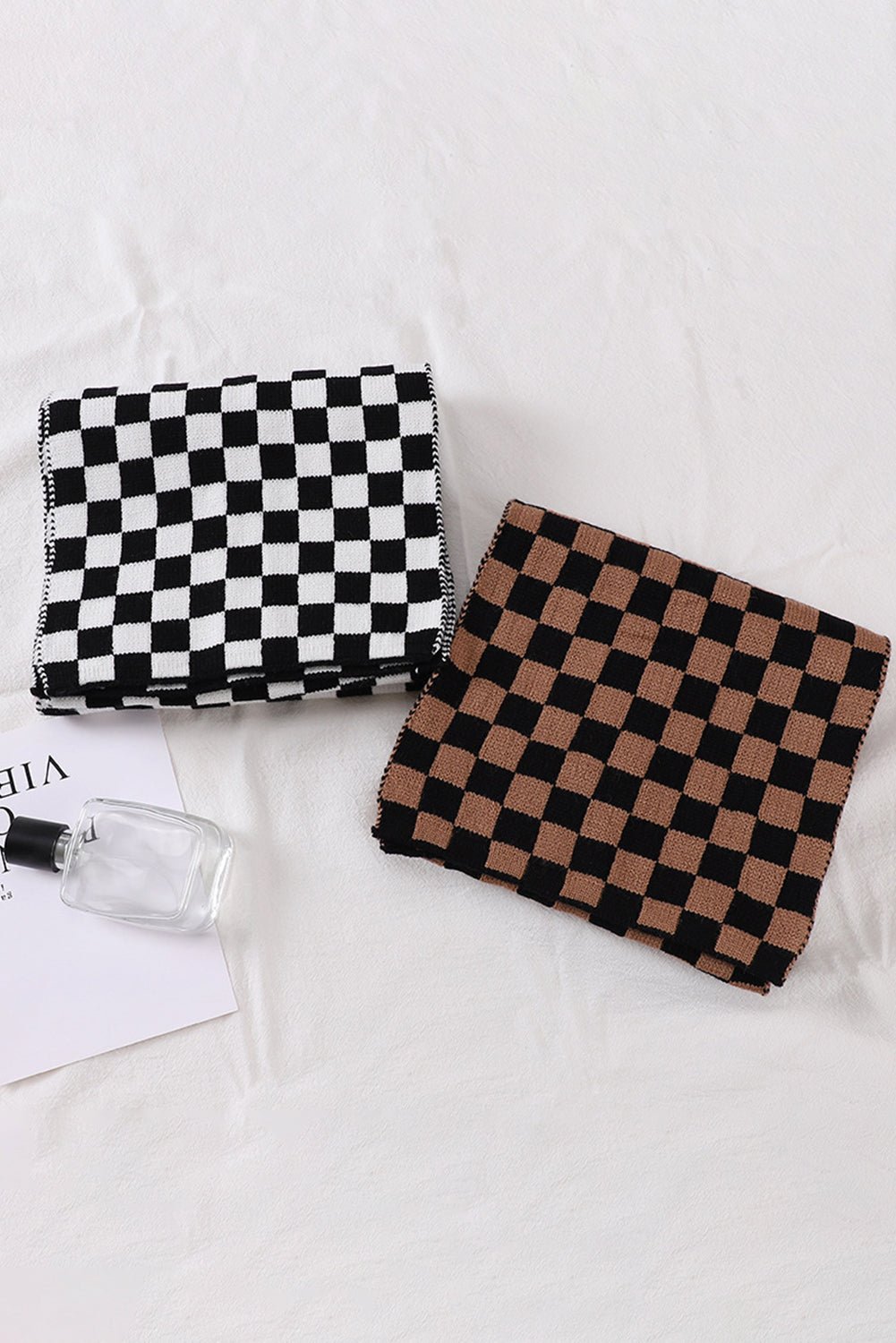 Black Checkered Knitted Soft Warm Large Scarf - Image 5