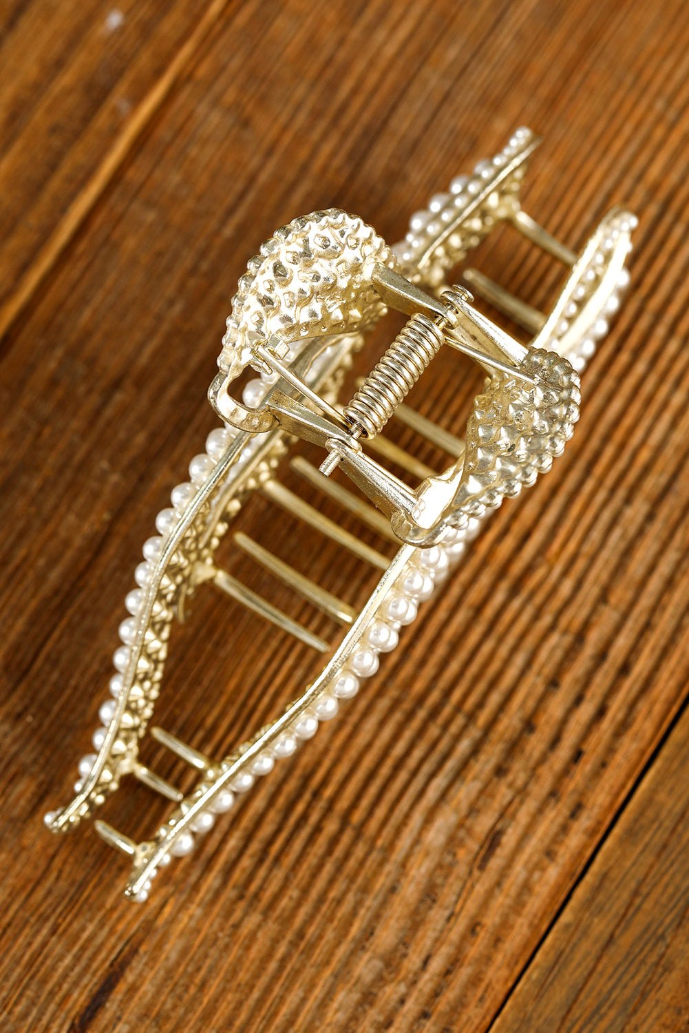 Gold Full Pearl Bow Knot Hair Claw Clip - Image 5