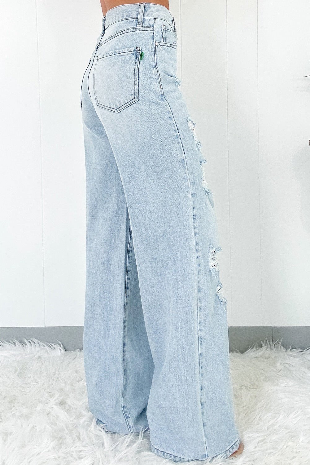 Beau Blue Light Wash Distressed High Waist Wide Leg Jeans - Image 2