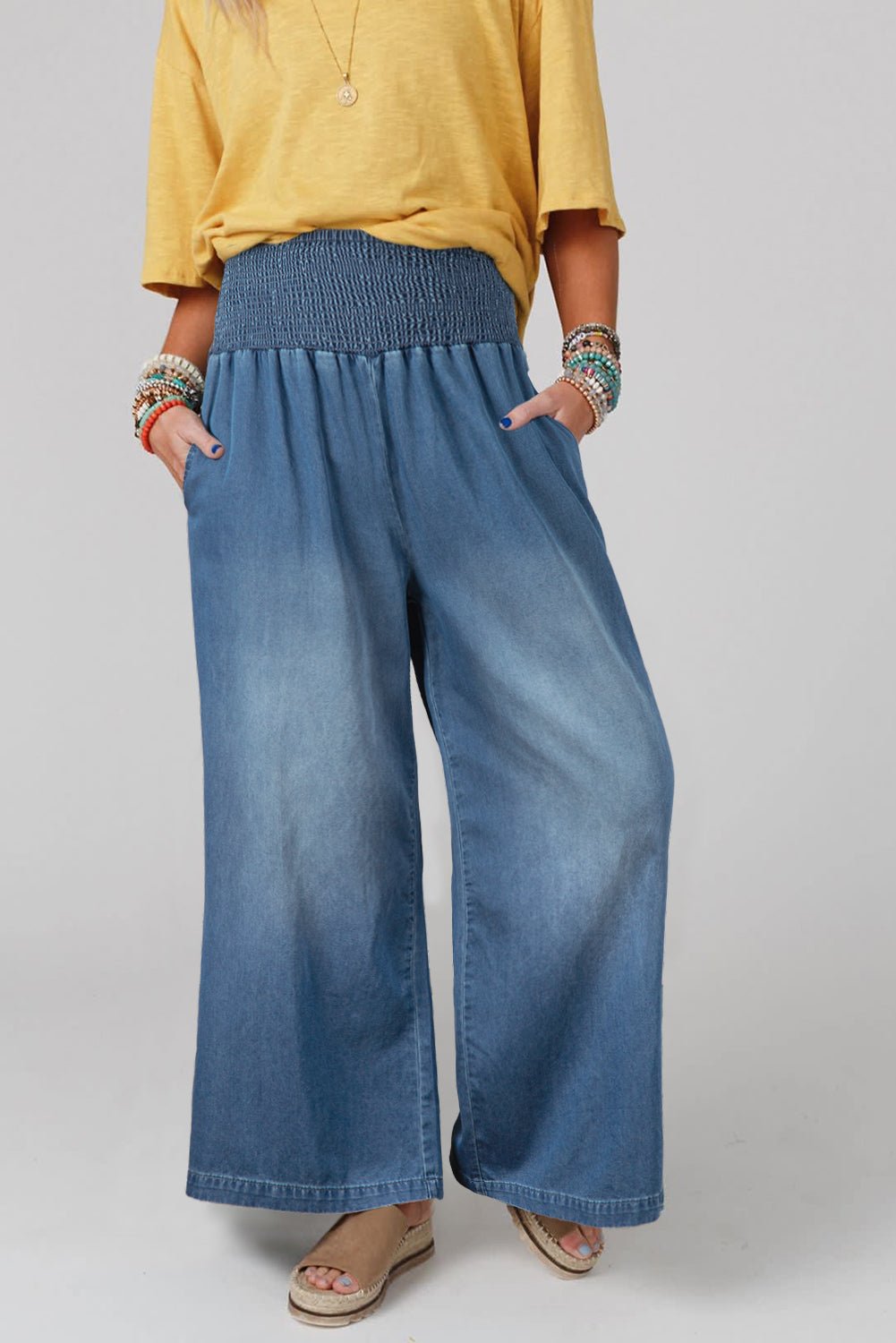 Ashleigh Blue Smocked Waist Wide Leg Jeans - Image 3