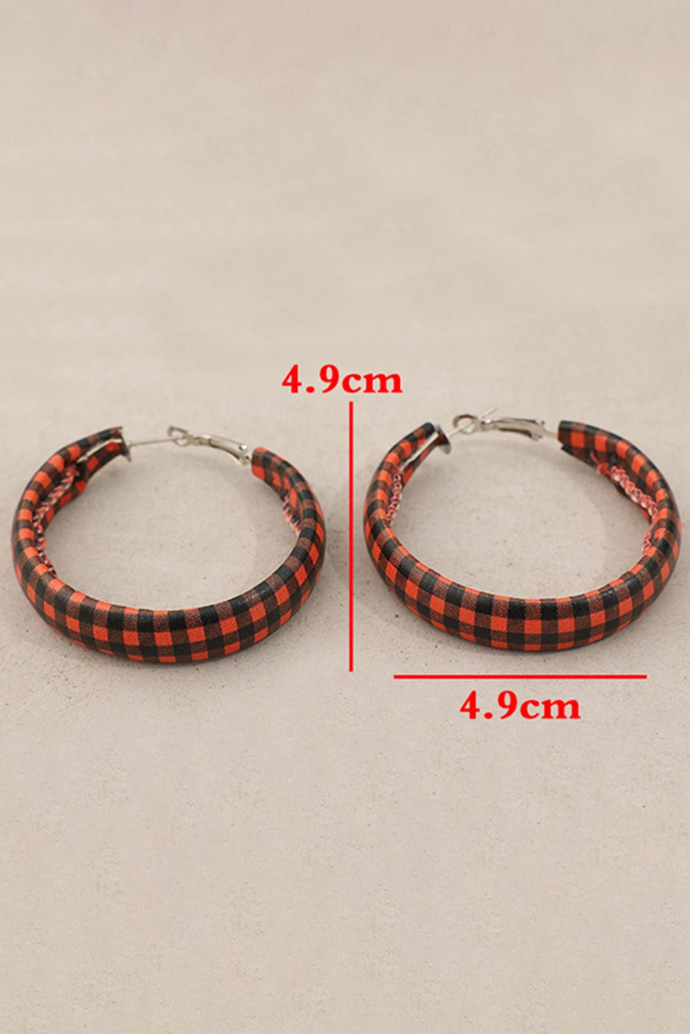 Red Dahlia Plaid Print PU Leather Hoop Earrings - Image 5