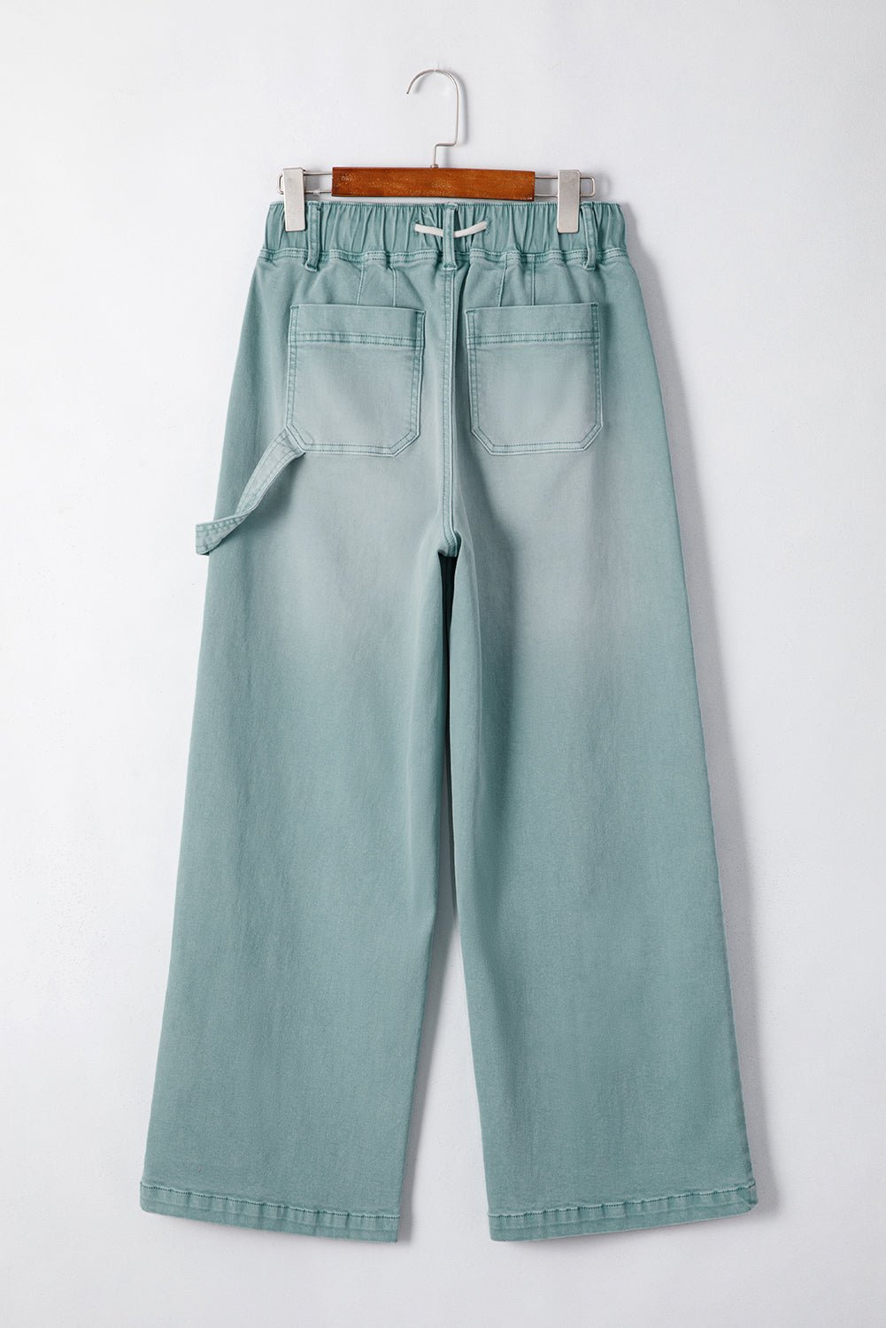 Smoke Green Mineral Wash Drawstring High Waist Wide Leg Jeans - Image 5