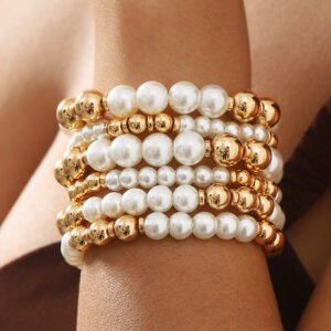 White 5pcs Pearl Beaded Bracelet Set