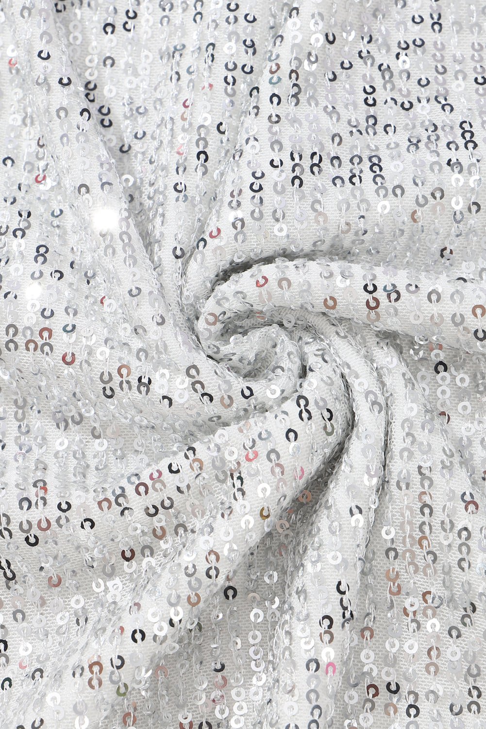 Silvery Sequin Long Sleeve Tie Waist Mini Dress - Image 11