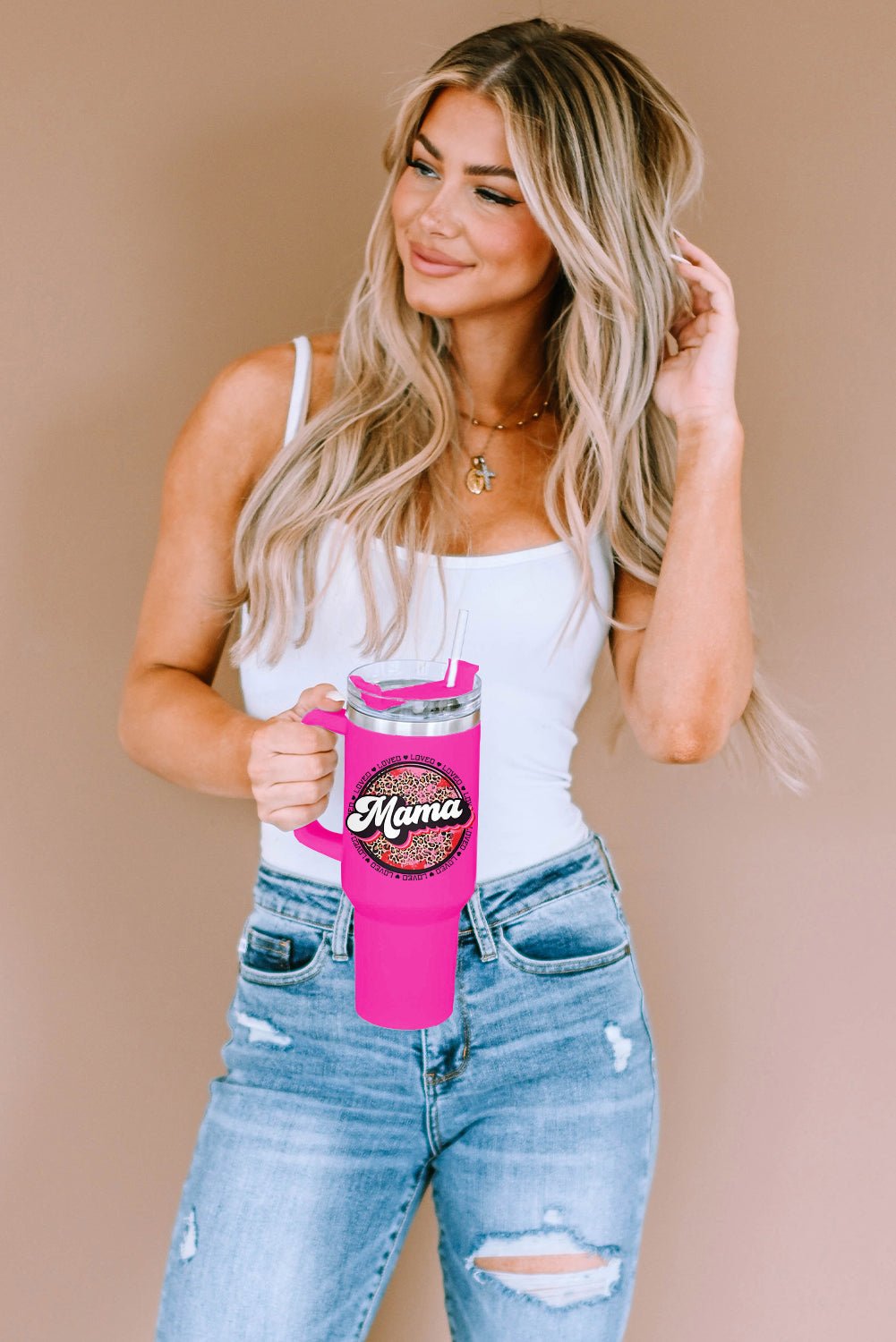 Mama Leopard Print Stainless Steel Insulate Cup with Handle 40oz - Image 10