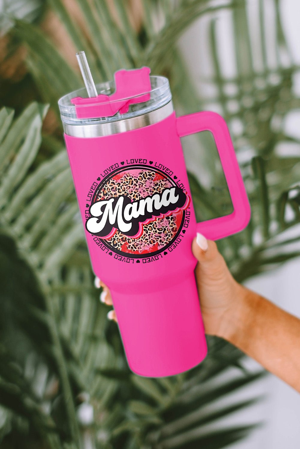 Mama Leopard Print Stainless Steel Insulate Cup with Handle 40oz