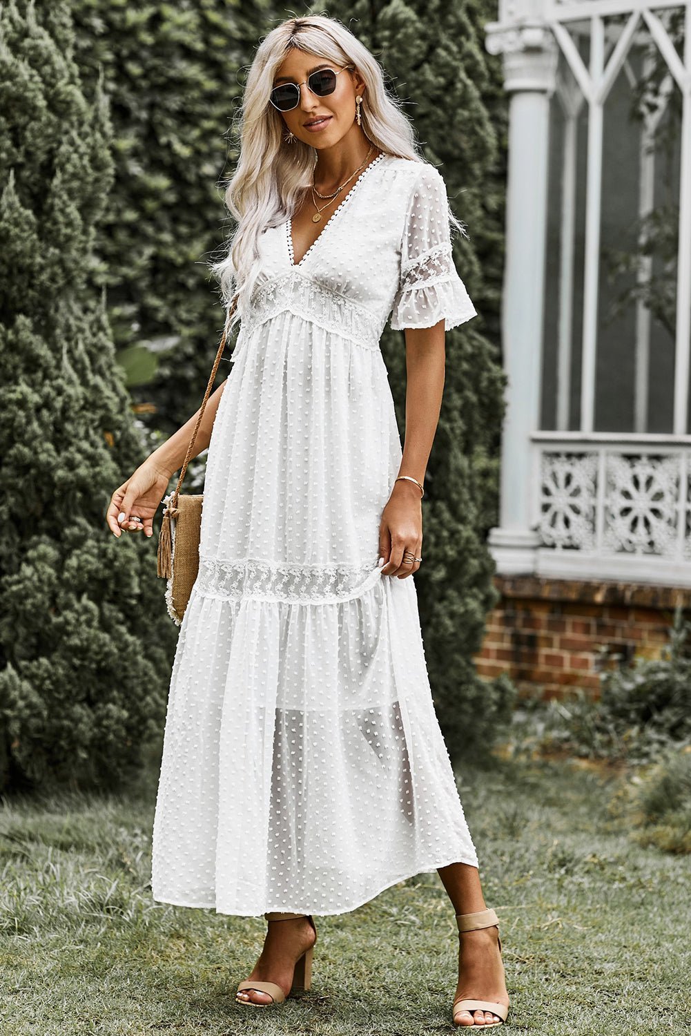 Swiss Dot Lace Trim Maxi Dress - Image 5