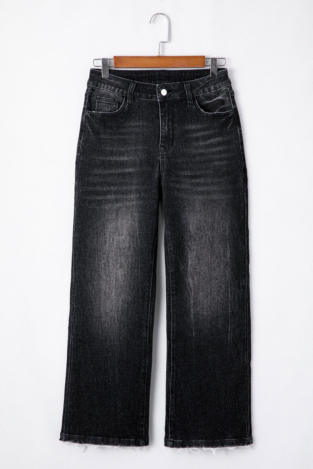Carbon Grey Mineral Wash Raw Hem High Waist Flared Jeans - Image 3