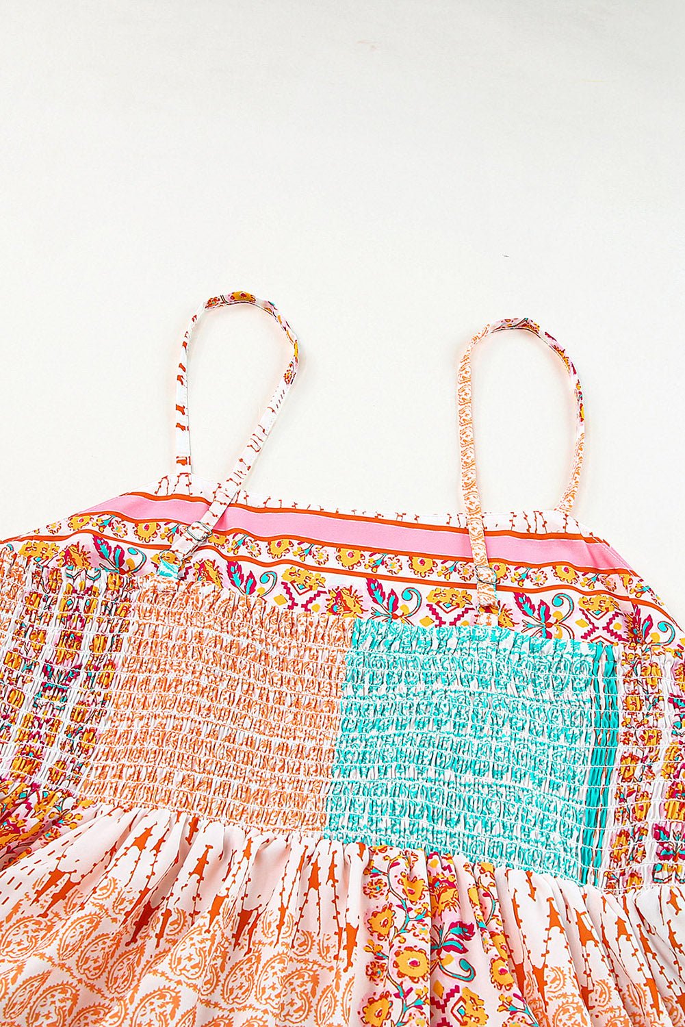 Multicolor Boho Patchwork Print Square Neck Sundress - Image 11