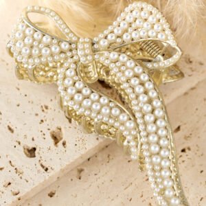 Gold Full Pearl Bow Knot Hair Claw Clip