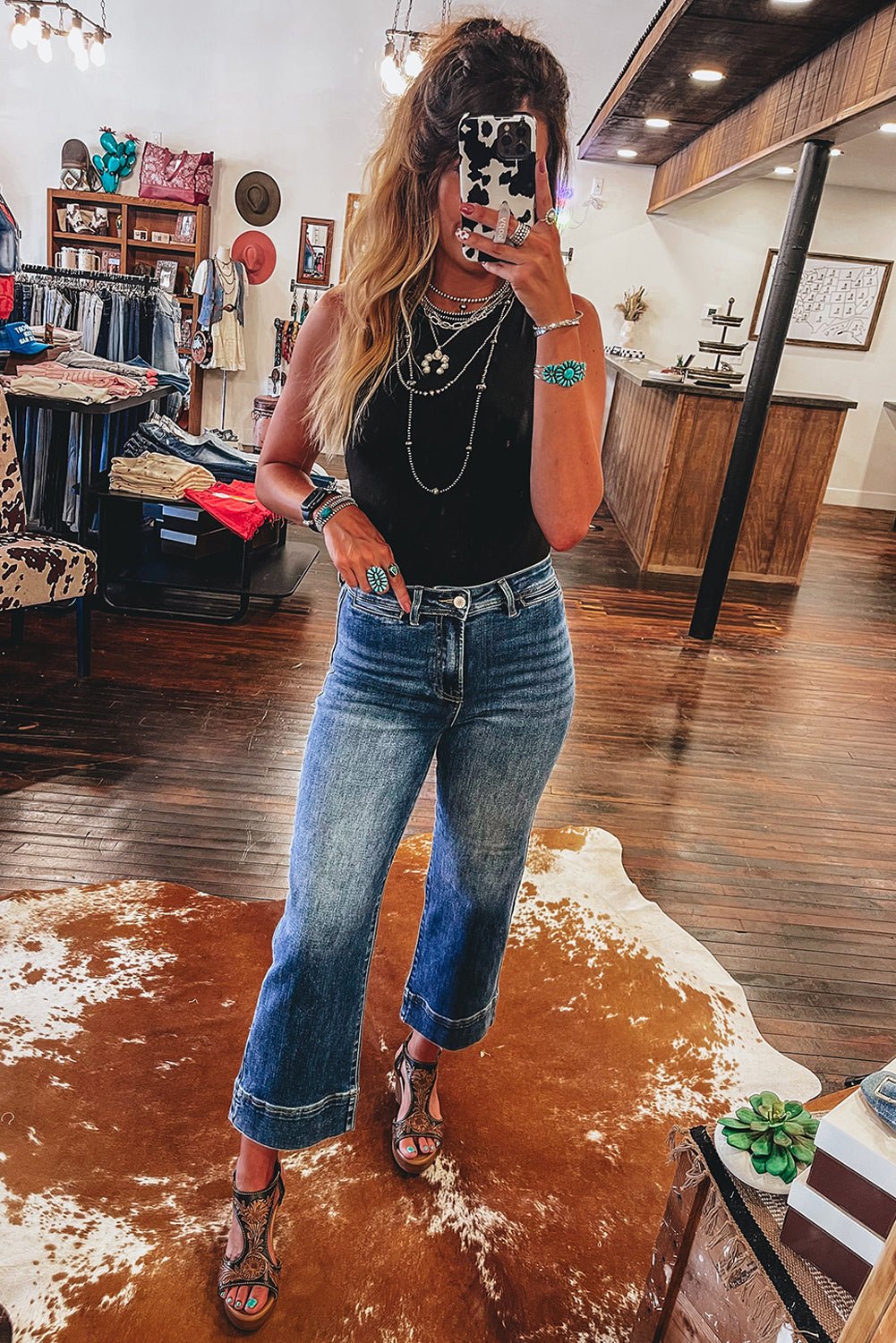 Ashleigh Blue Mineral Wash High Waist Bell Bottom Crop Jeans - Image 4