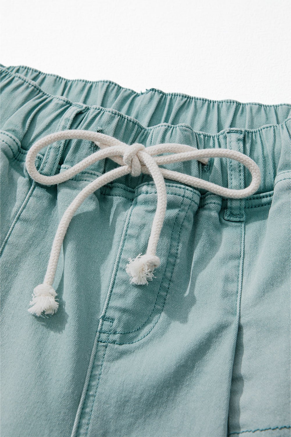 Smoke Green Mineral Wash Drawstring High Waist Wide Leg Jeans - Image 13