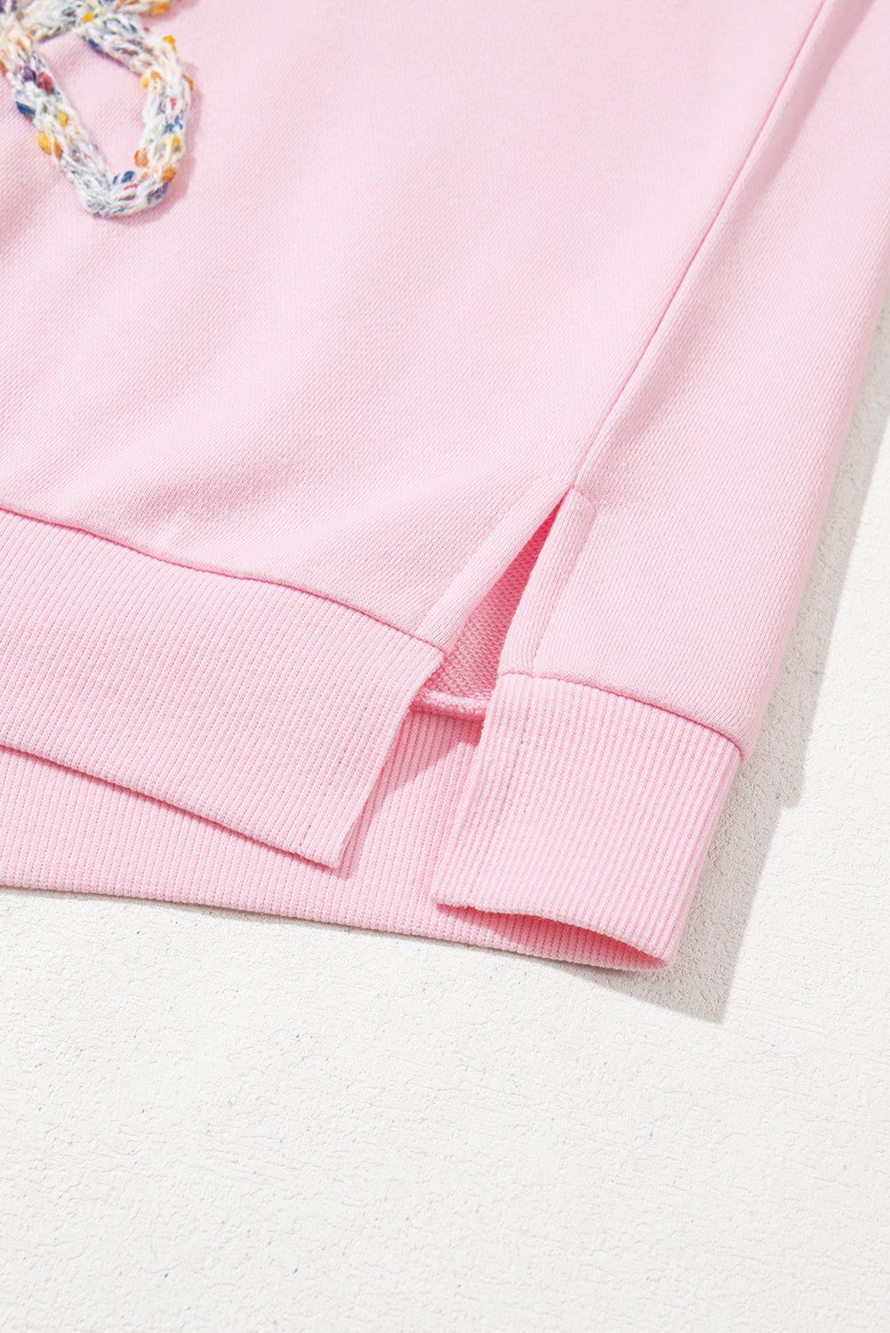 Light Pink Embroidered Bow Lantern Sleeve Oversized Pullover Sweatshirt - Image 10