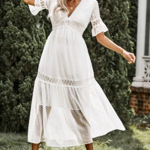 Swiss Dot Lace Trim Maxi Dress