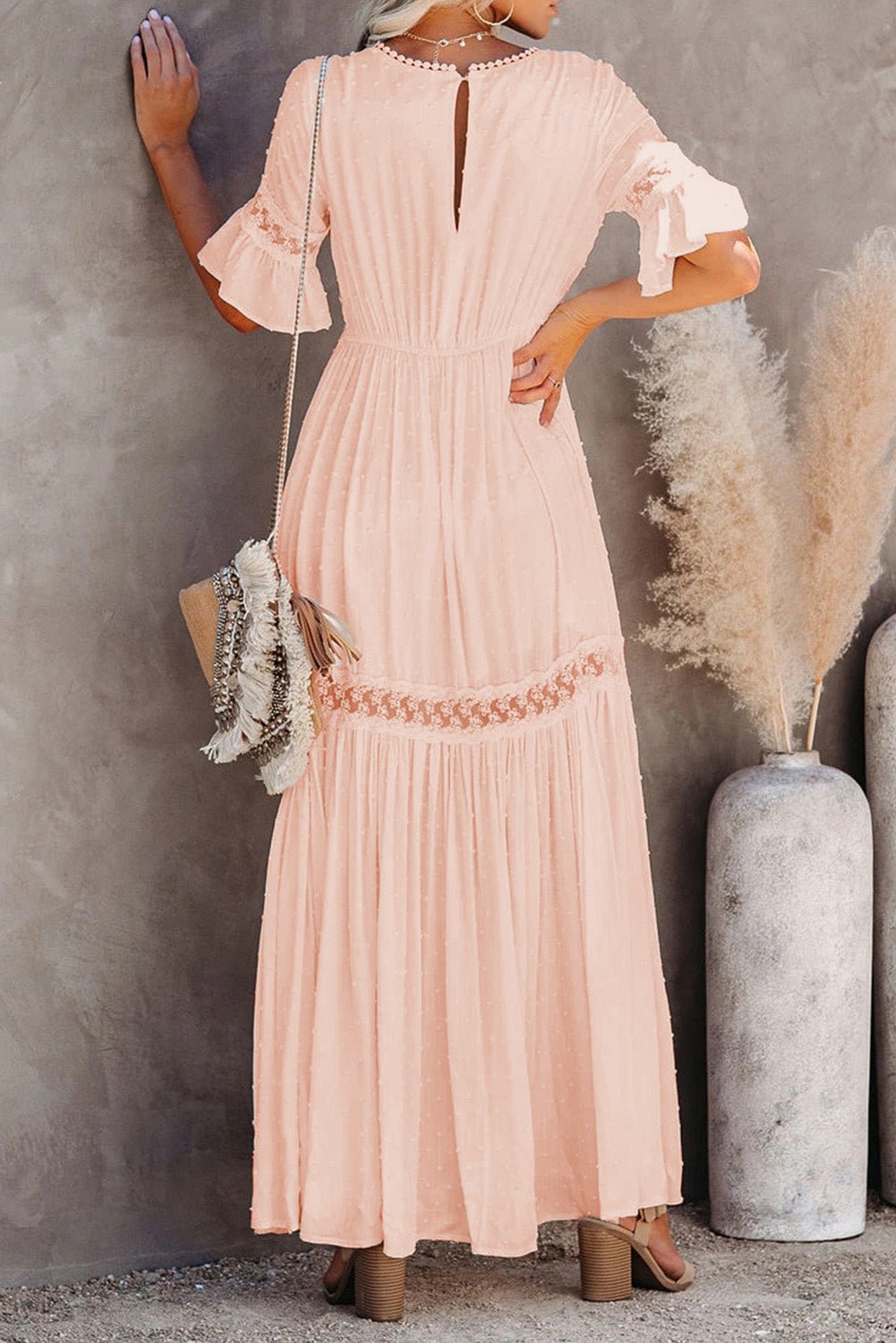Swiss Dot Lace Trim Maxi Dress - Image 8