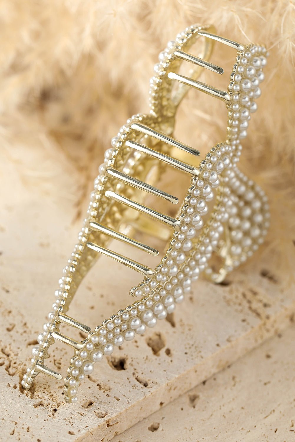 Gold Full Pearl Bow Knot Hair Claw Clip - Image 2