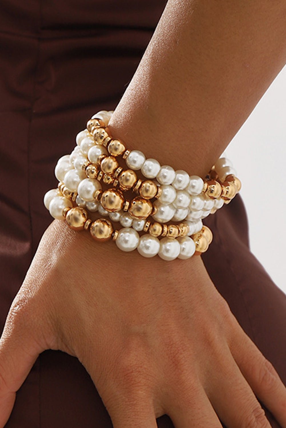 White 5pcs Pearl Beaded Bracelet Set - Image 2
