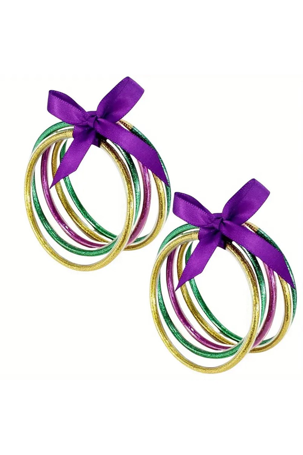 Green 5pcs Glitter Jelly Bow Knot Ribbon Bracelet Set - Image 4