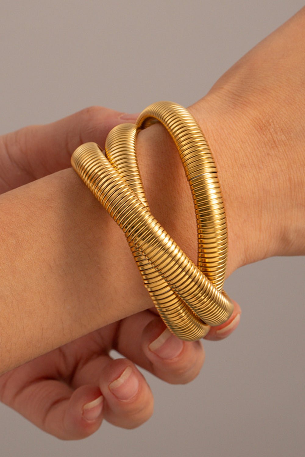 Gold 3 Layers Chunky Alloy Bangle - Image 3