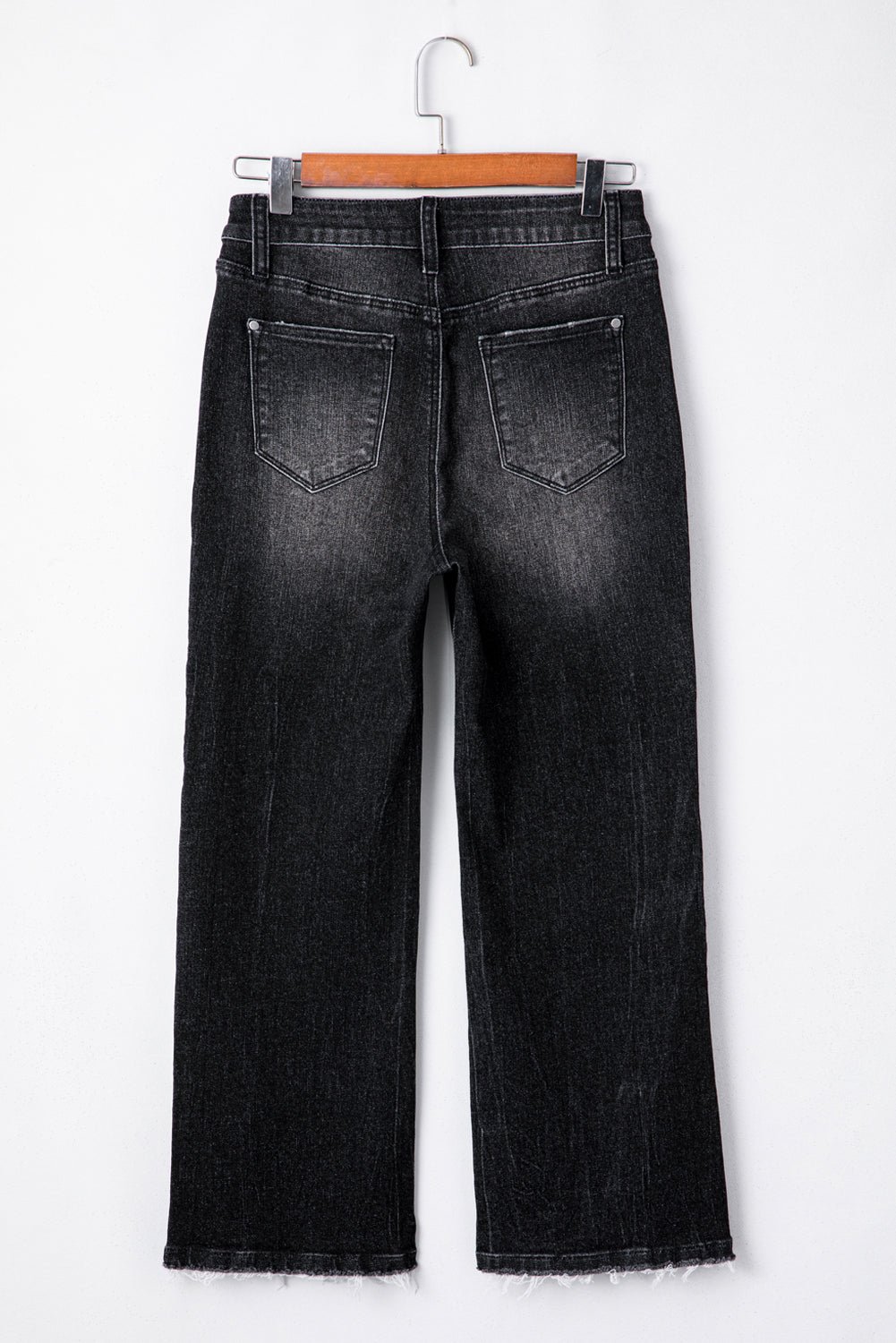 Carbon Grey Mineral Wash Raw Hem High Waist Flared Jeans - Image 4