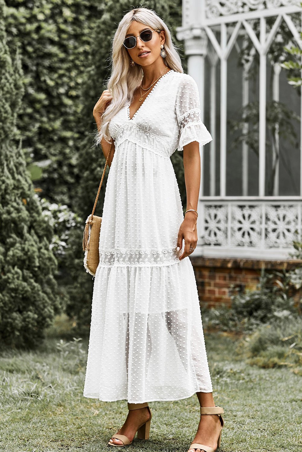 Swiss Dot Lace Trim Maxi Dress - Image 3