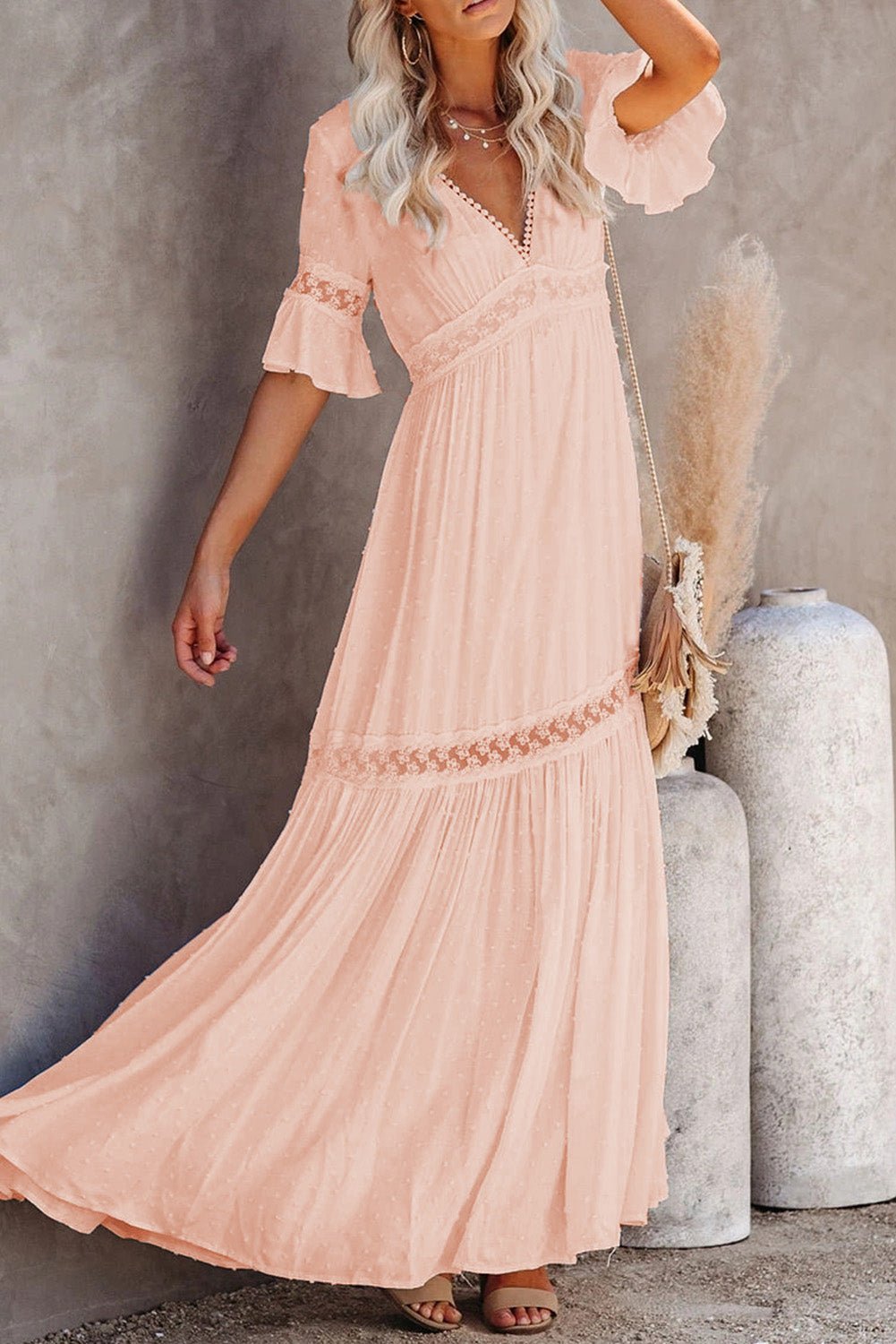 Swiss Dot Lace Trim Maxi Dress - Image 9