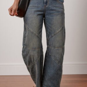 Sail Blue Exposed Stitching Loose Straight High Waist Jeans