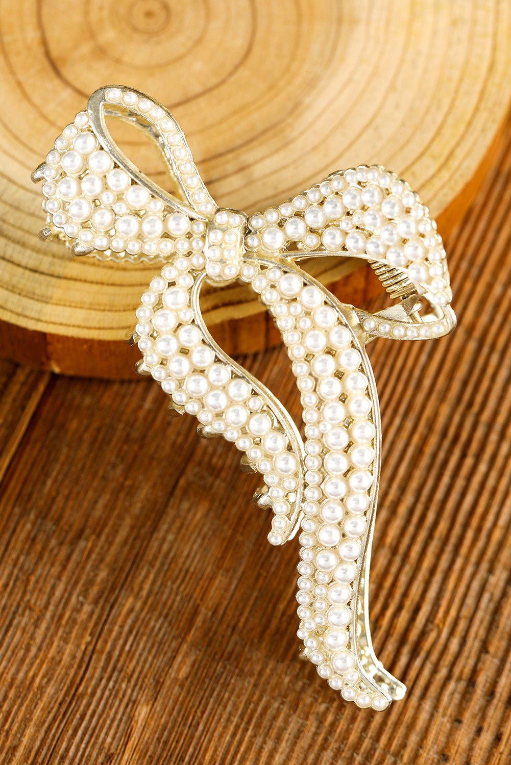Gold Full Pearl Bow Knot Hair Claw Clip - Image 10