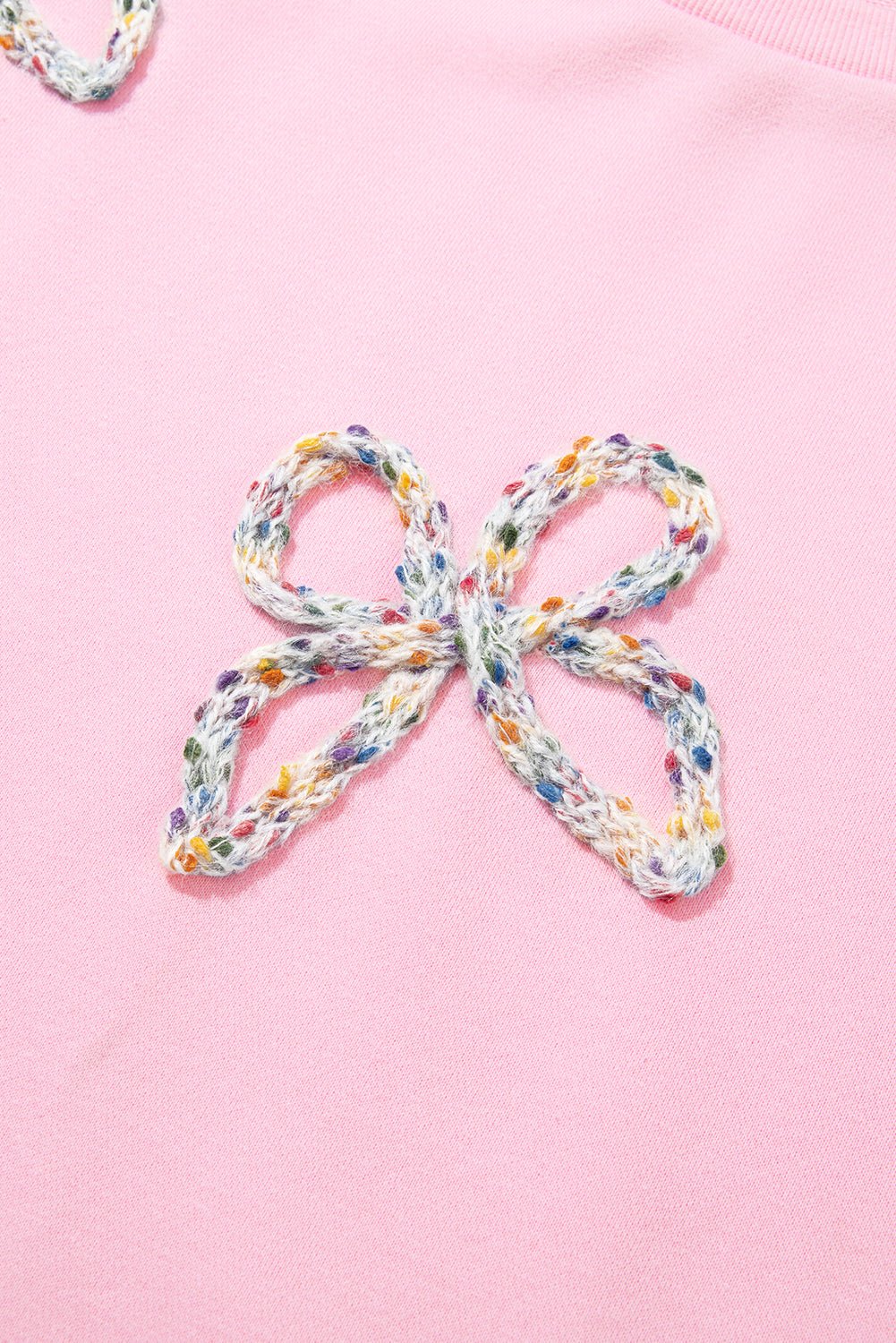 Light Pink Embroidered Bow Lantern Sleeve Oversized Pullover Sweatshirt - Image 11