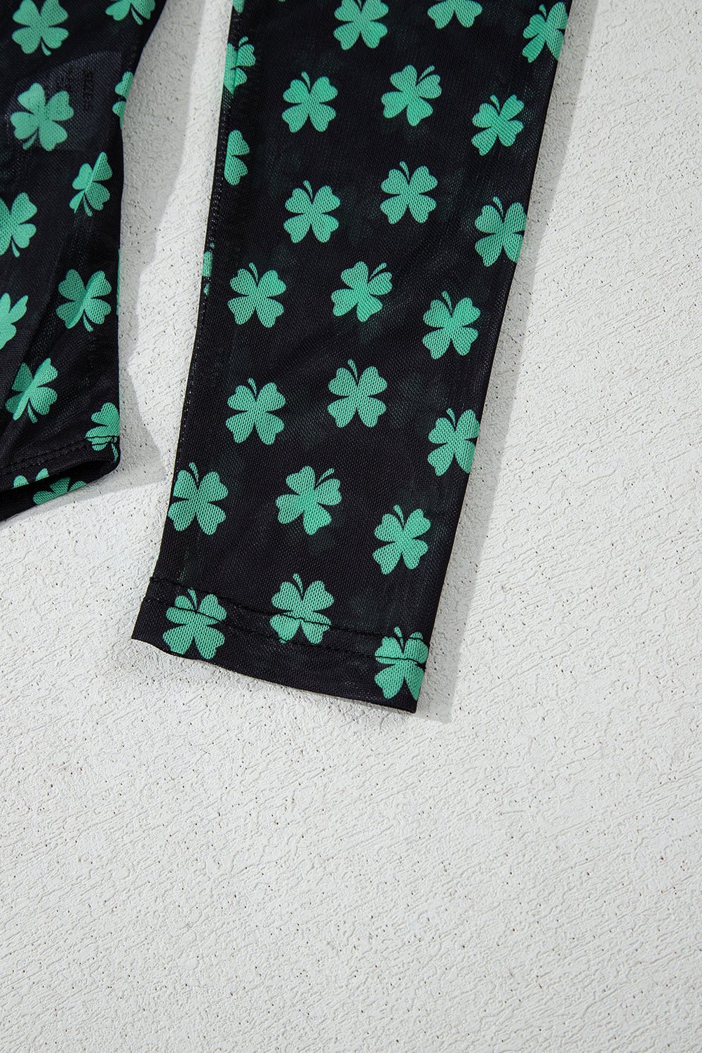 Green St Patrick Shamrock Printed Long Sleeve Mesh Bodysuit - Image 13