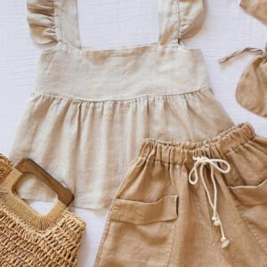 Khaki Flutter Shoulder Babydoll Top