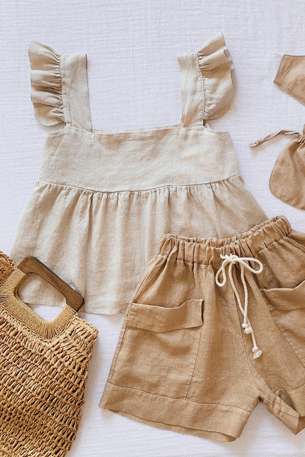 Khaki Flutter Shoulder Babydoll Top