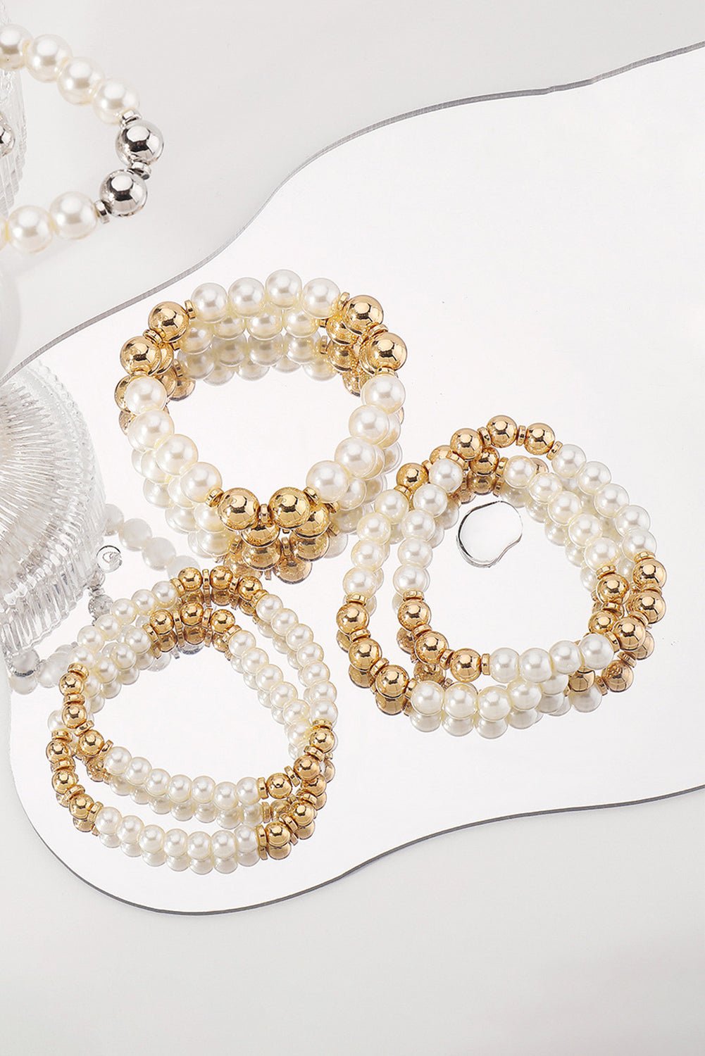 White 5pcs Pearl Beaded Bracelet Set - Image 3