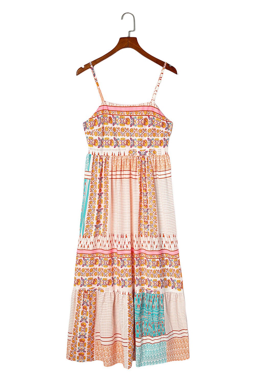 Multicolor Boho Patchwork Print Square Neck Sundress - Image 15