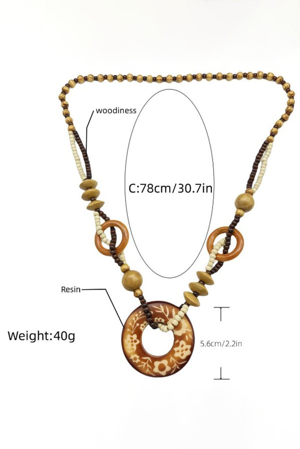 Brown Vintage Beaded Wooden Pendant Necklace - Image 5