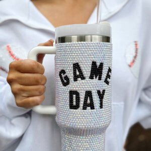 White GAME DAY Rhinestone Handle Large Tumbler 40oz