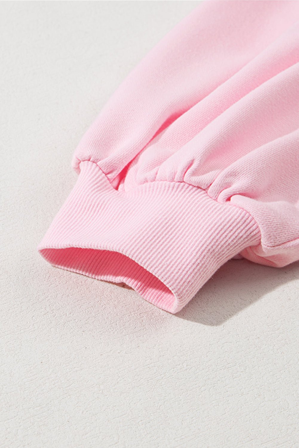 Light Pink Embroidered Bow Lantern Sleeve Oversized Pullover Sweatshirt - Image 9