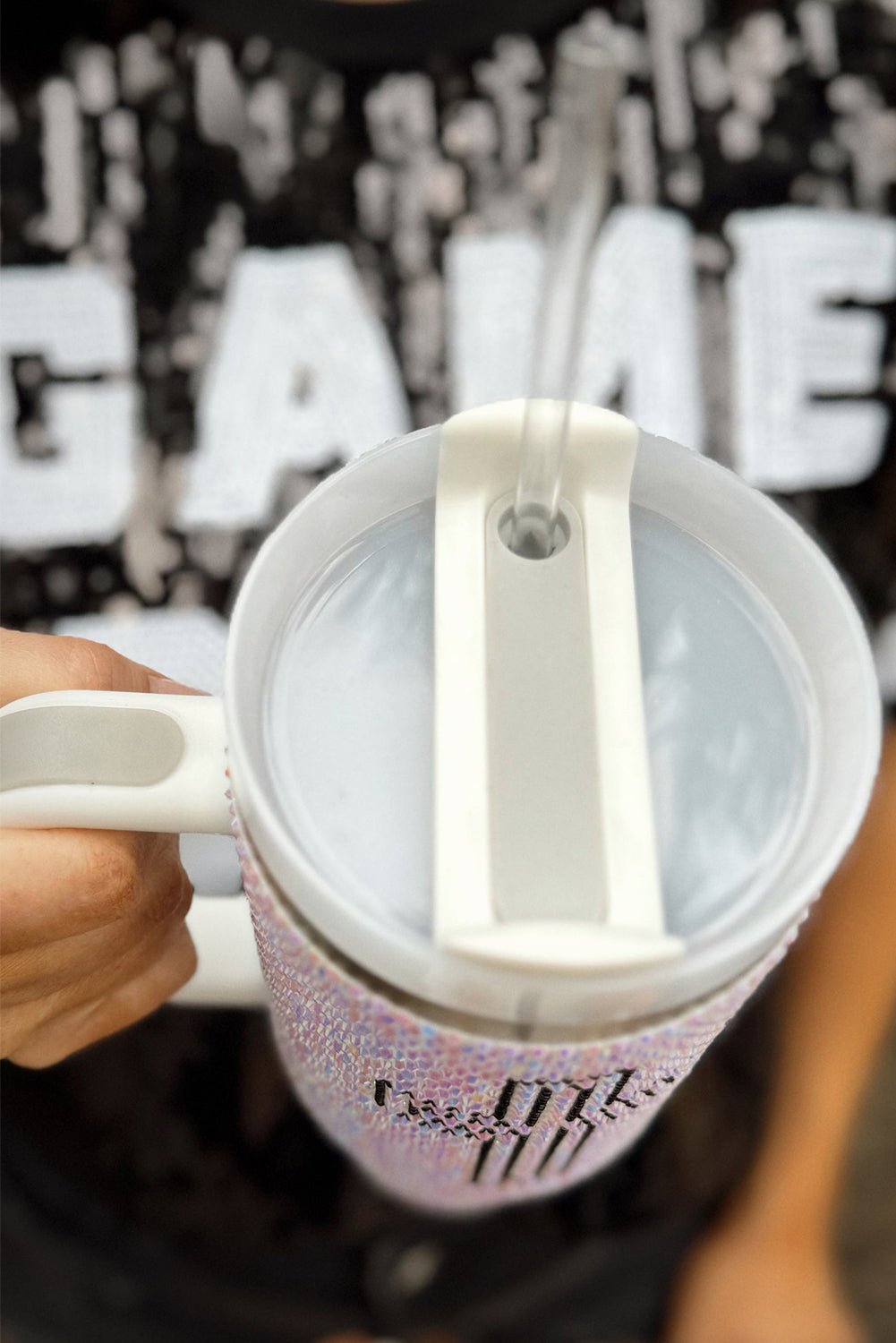 White Cross Rhinestone40 OZ Tumbler with Handle - Image 3