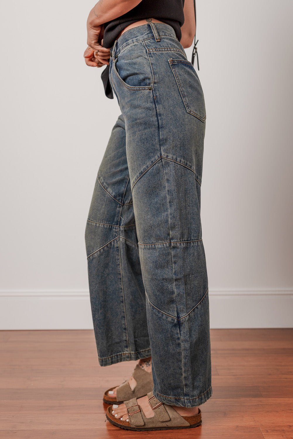 Sail Blue Exposed Stitching Loose Straight High Waist Jeans - Image 2