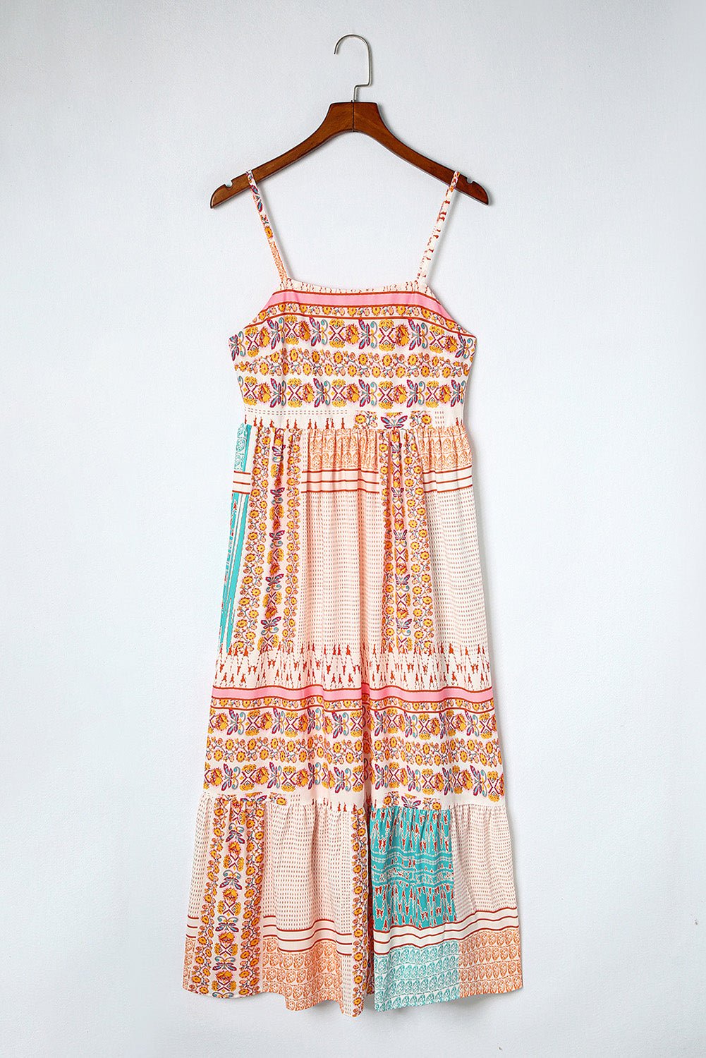 Multicolor Boho Patchwork Print Square Neck Sundress - Image 8