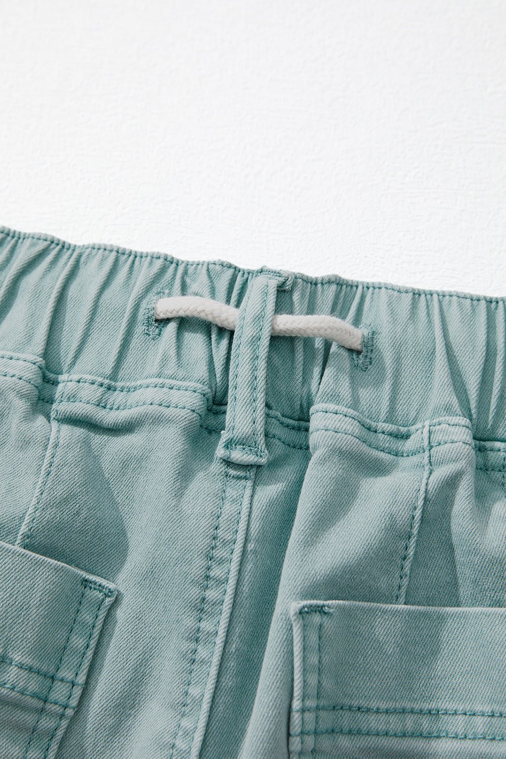 Smoke Green Mineral Wash Drawstring High Waist Wide Leg Jeans - Image 6