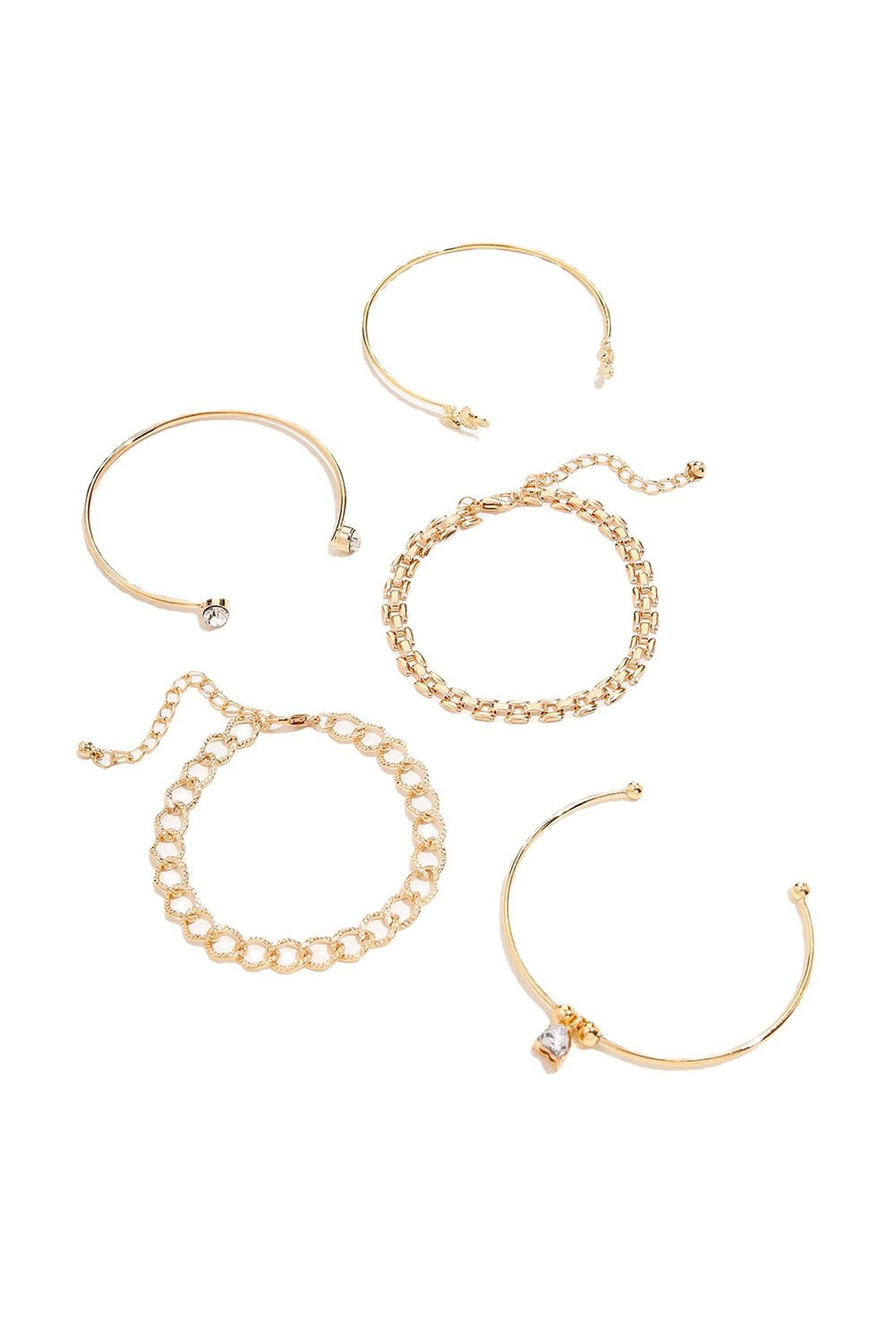 Gold Leaves Heart Shape Rhinestone Inlay Adjustable Bracelet Set - Image 3