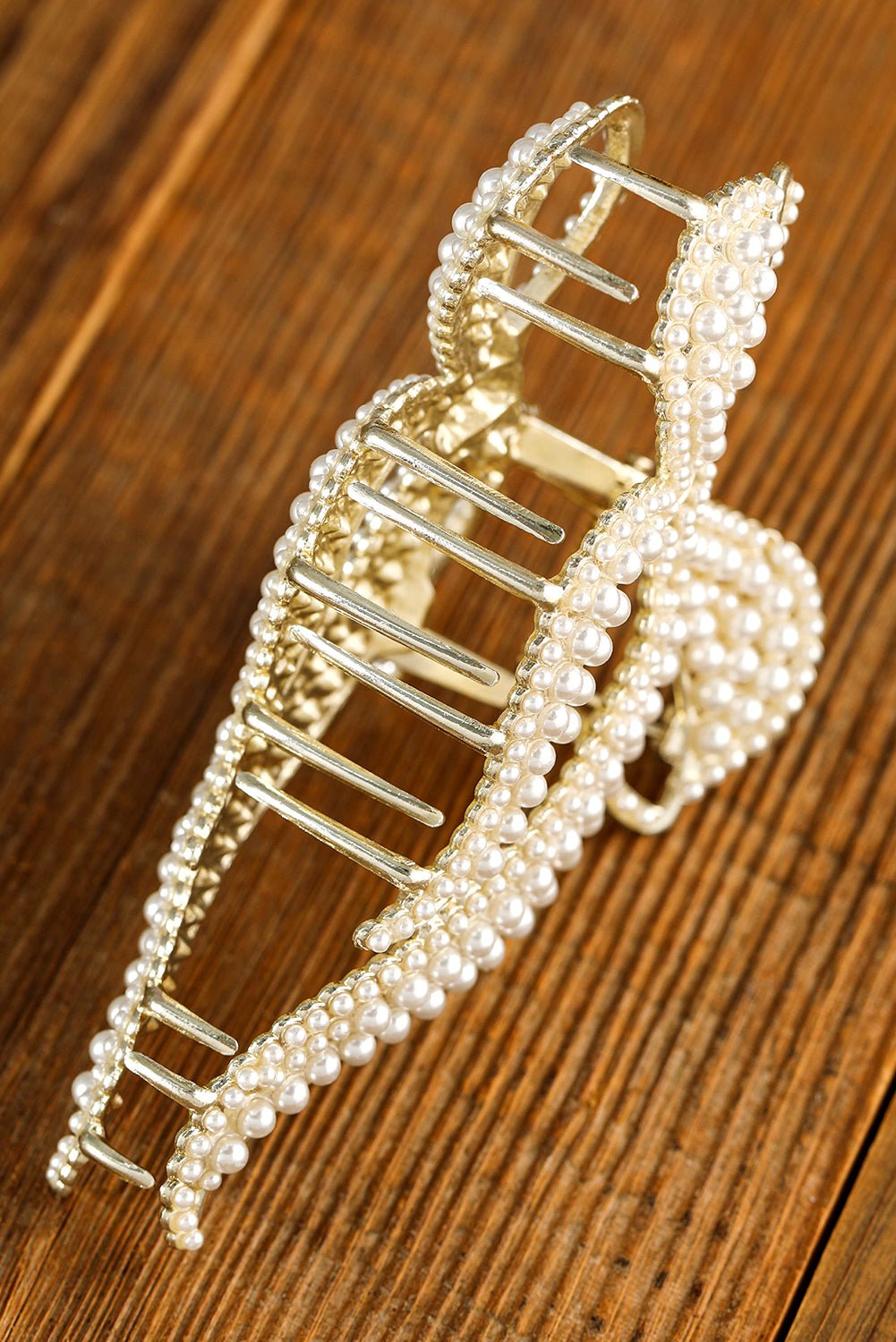 Gold Full Pearl Bow Knot Hair Claw Clip - Image 6