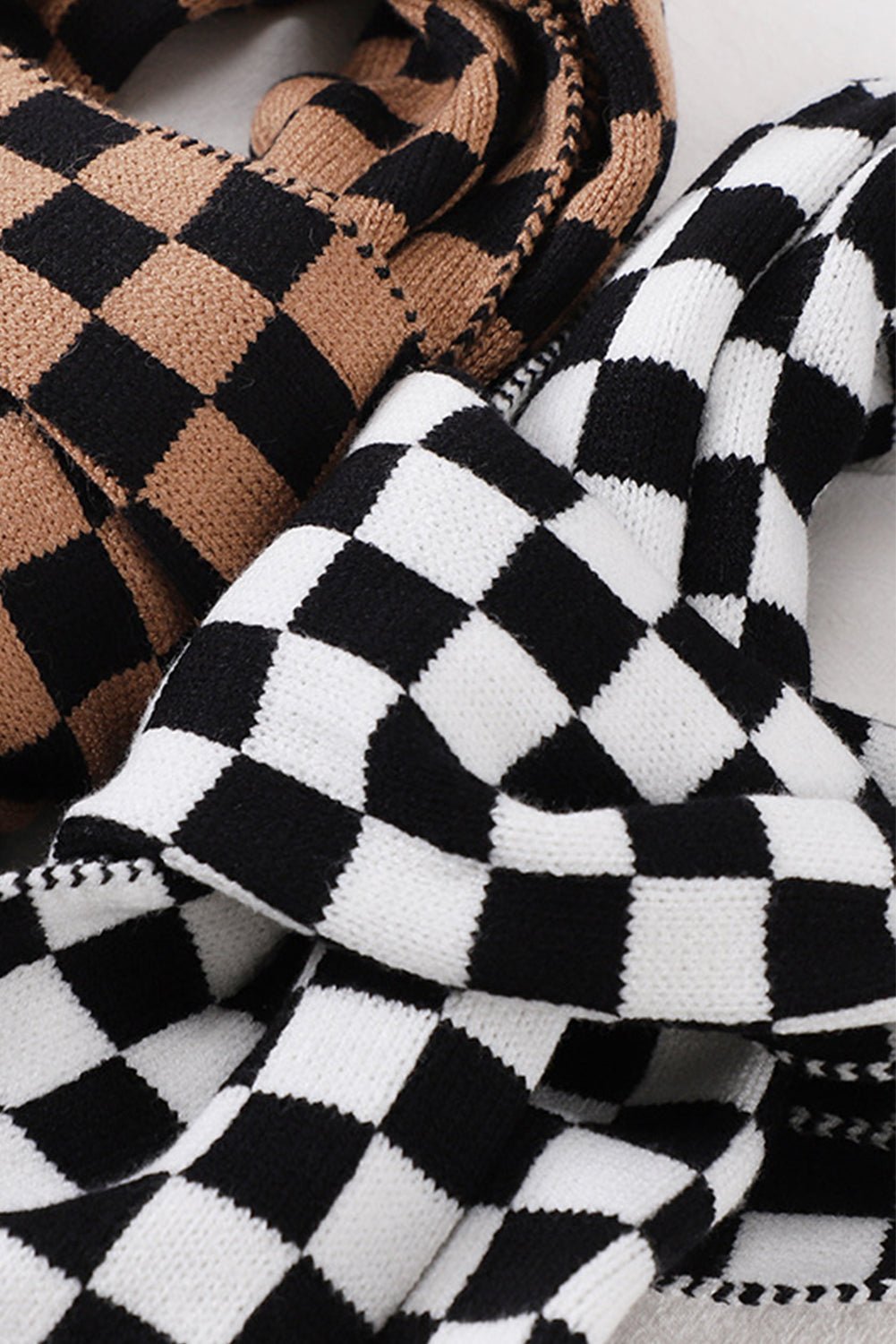 Black Checkered Knitted Soft Warm Large Scarf - Image 6