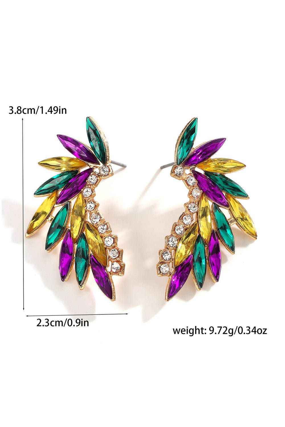 Gold Mardi Gras Rhinestone Crystal Inlay Stud Earrings - Image 5