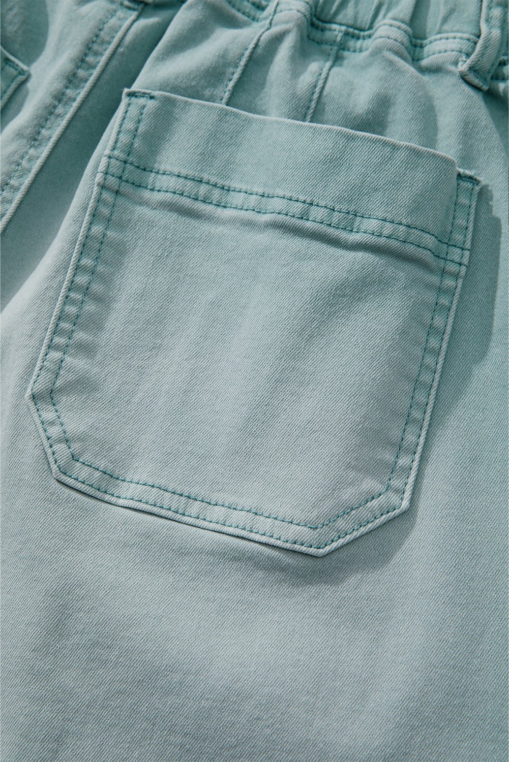 Smoke Green Mineral Wash Drawstring High Waist Wide Leg Jeans - Image 8