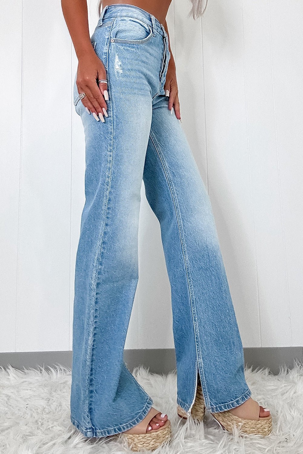 Myosotis High Rise Shift Slit Leg Straight Jeans - Image 3